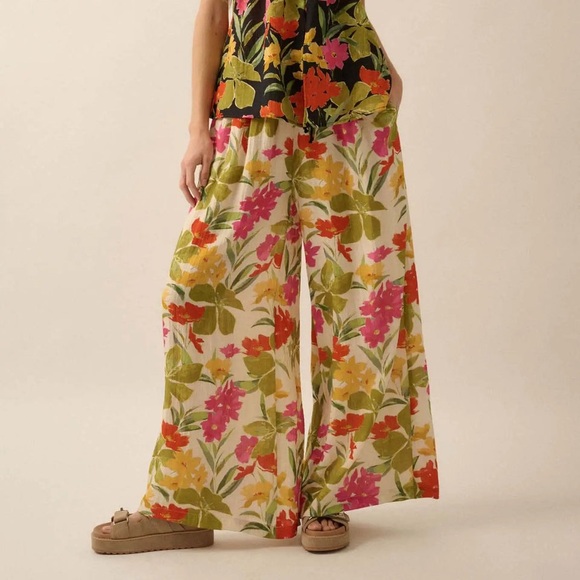 Procesa Mahalo Mood Tropical Floral Wide-Leg Pants NWT Size S - Picture 1 of 5